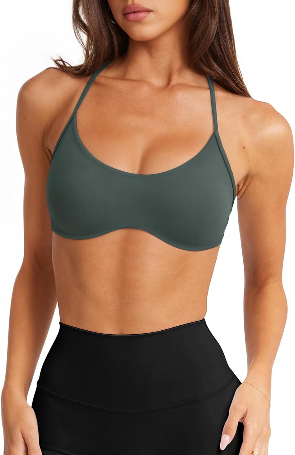 LASLULU Womens Sexy Y Back Sports Bra Padded Racerback Spaghetti Strap Workout Yoga Gym Athletic Bras Tops Bralettes