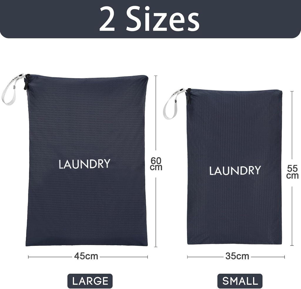 WiseBoy 2-Pack Travel Laundry Bags, Washable Wet Dry Bags for Gym, Zippered