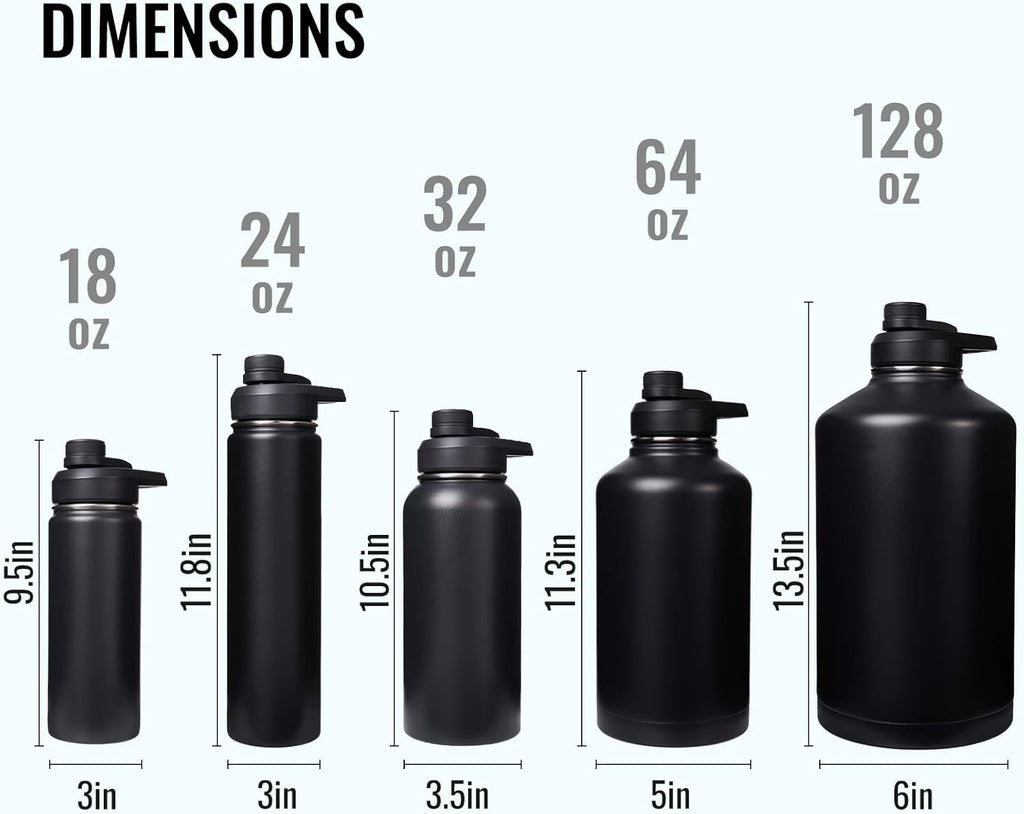 Fijinhom Insulated Water Bottle with Handle, 304 Stainless Steel Water Bottles with Wide Mouth, Double Wall Vacuum Sports Water Bottle, BPA Free, Keep Cold and Hot, 24 Ounces, Black/Gray