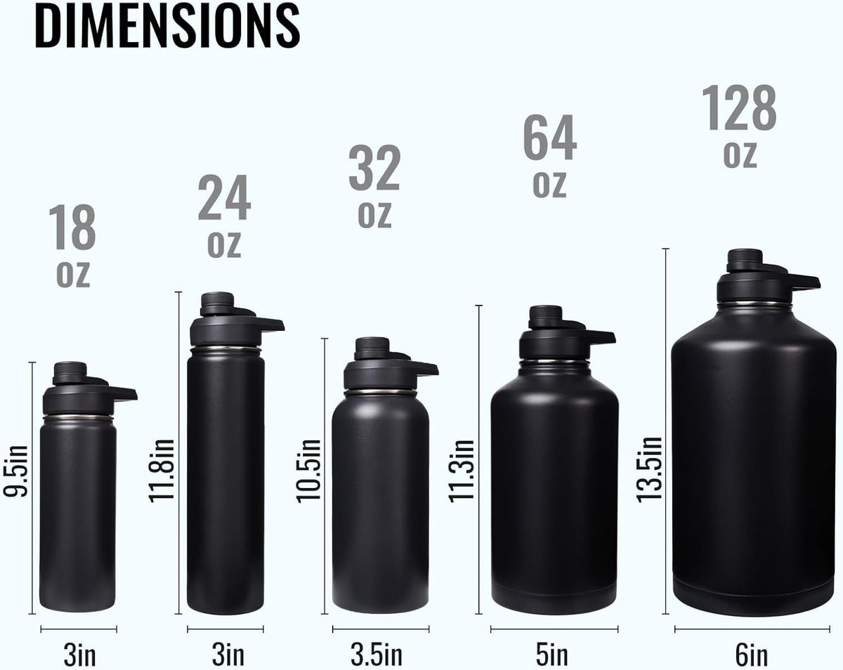 Fijinhom Insulated Water Bottle with Handle, 304 Stainless Steel Water Bottles with Wide Mouth, Double Wall Vacuum Sports Water Bottle, BPA Free, Keep Cold and Hot, 24 Ounces, Black/Gray