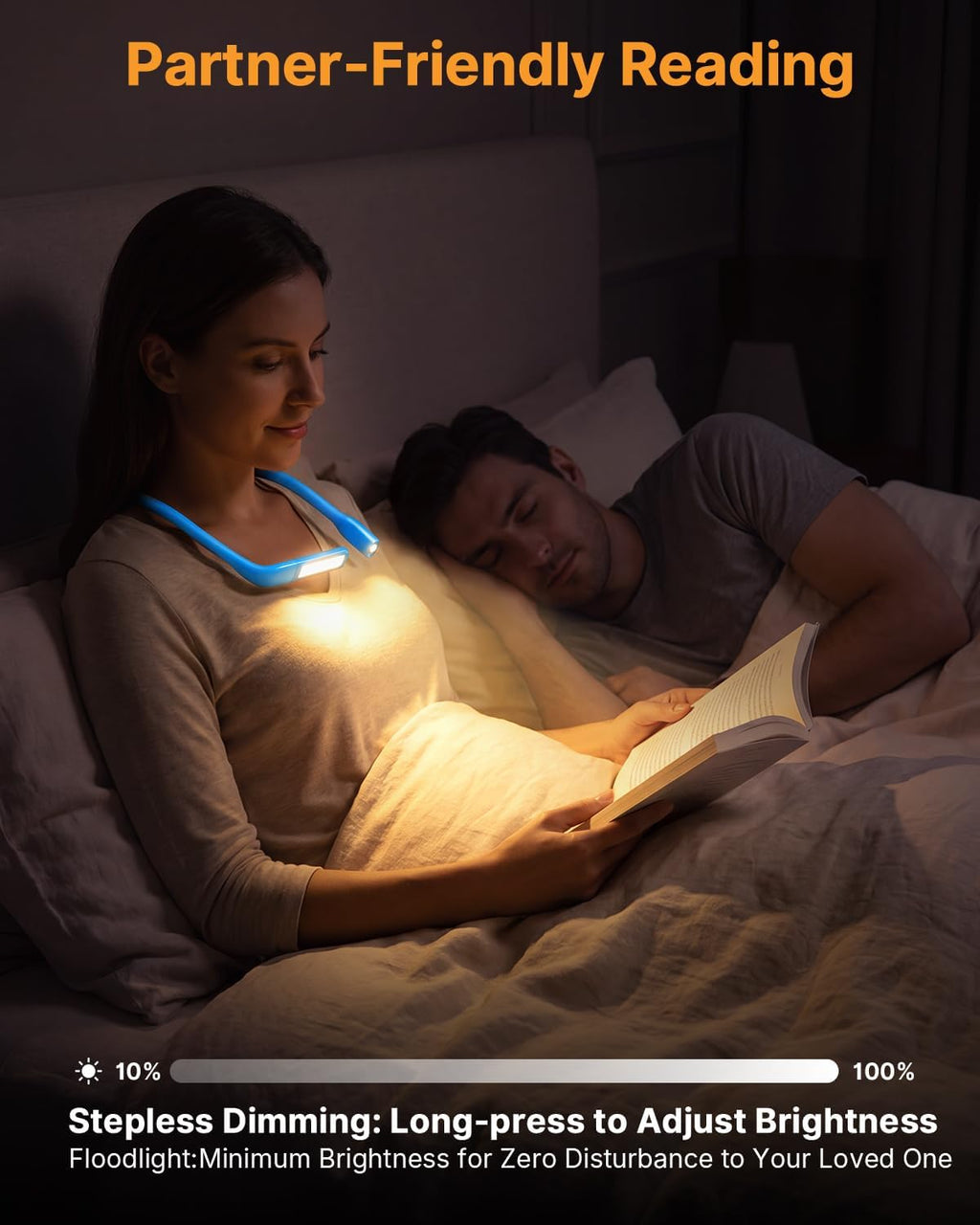Neck Book Light with Storage Case, 3 Color Dimmable Reading Light