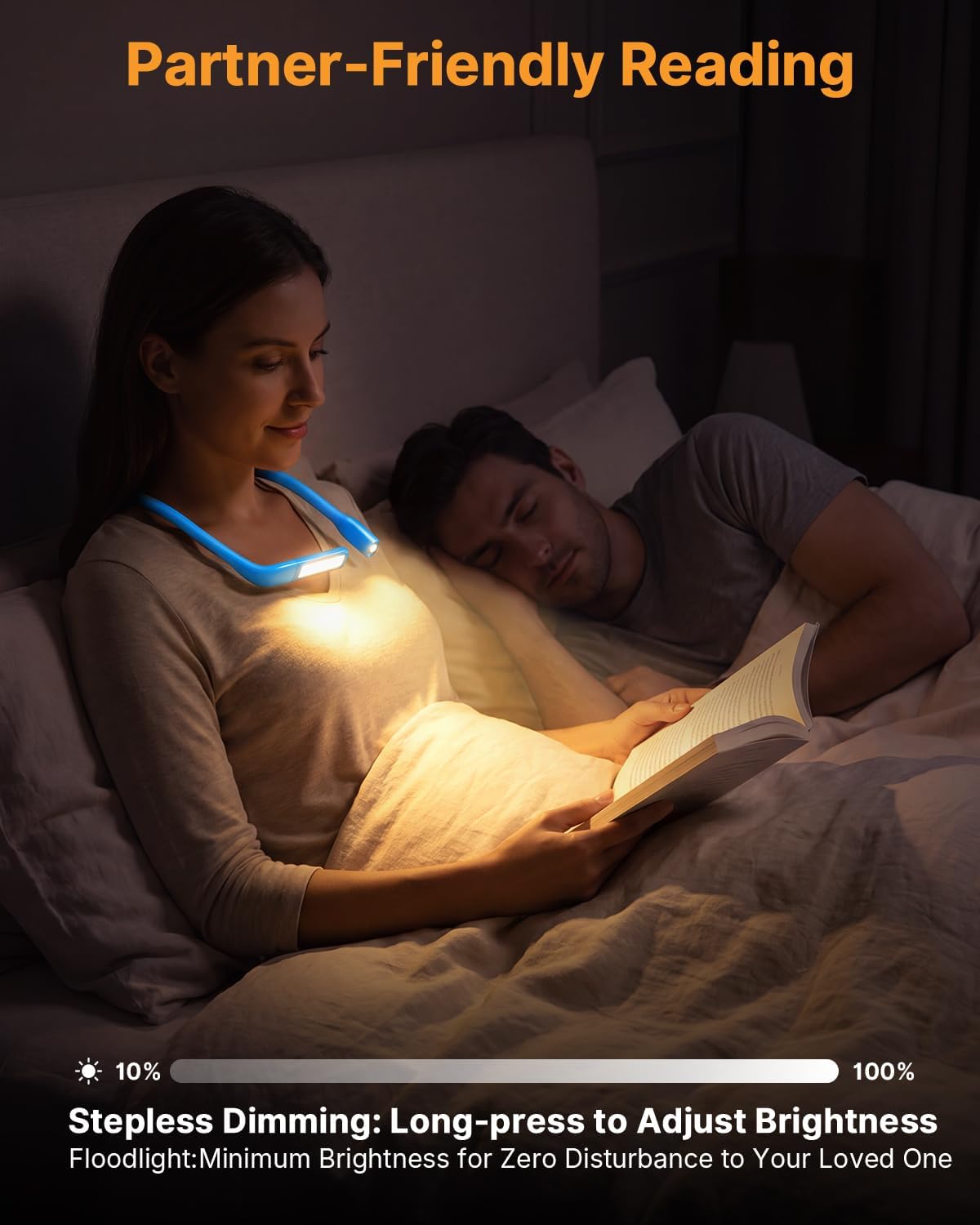 Neck Book Light with Storage Case, 3 Color Dimmable Reading Light