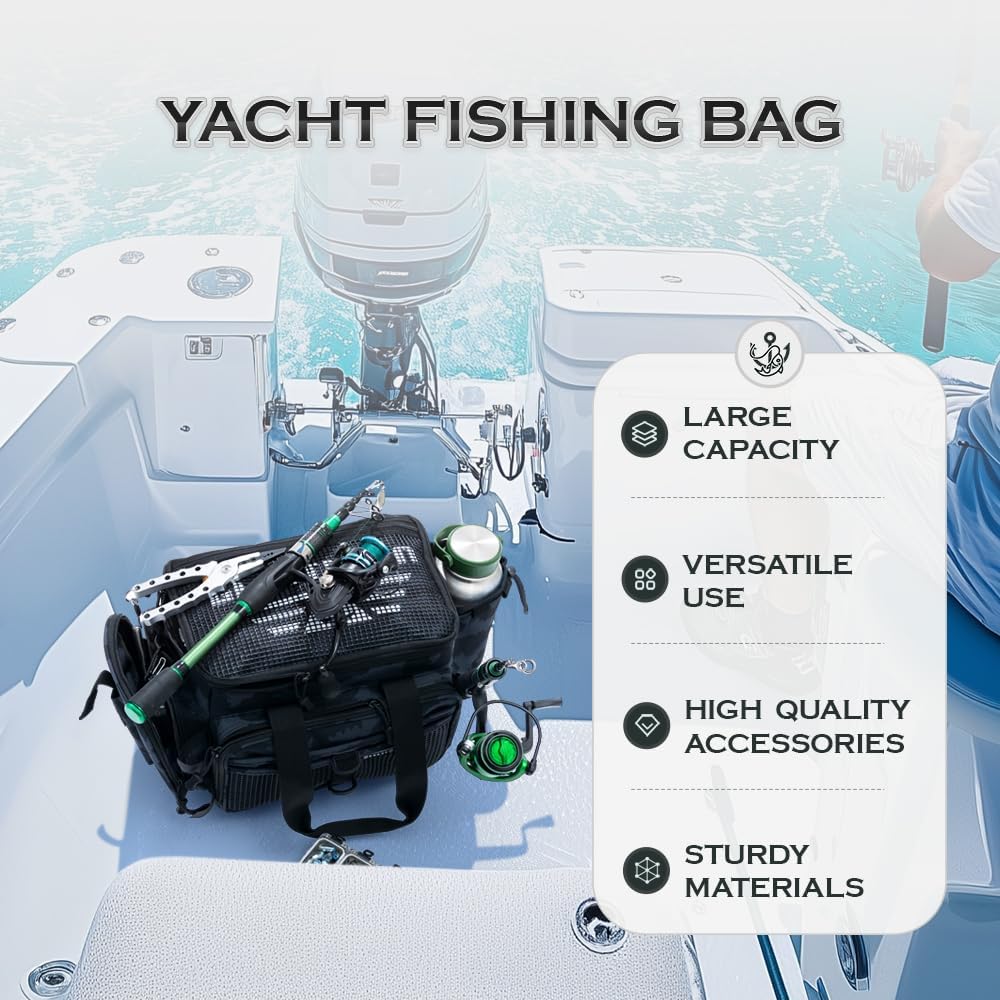 Ghosthorn Large Fishing Tackle Bag with Rod Holder Waterproof Gear Storage