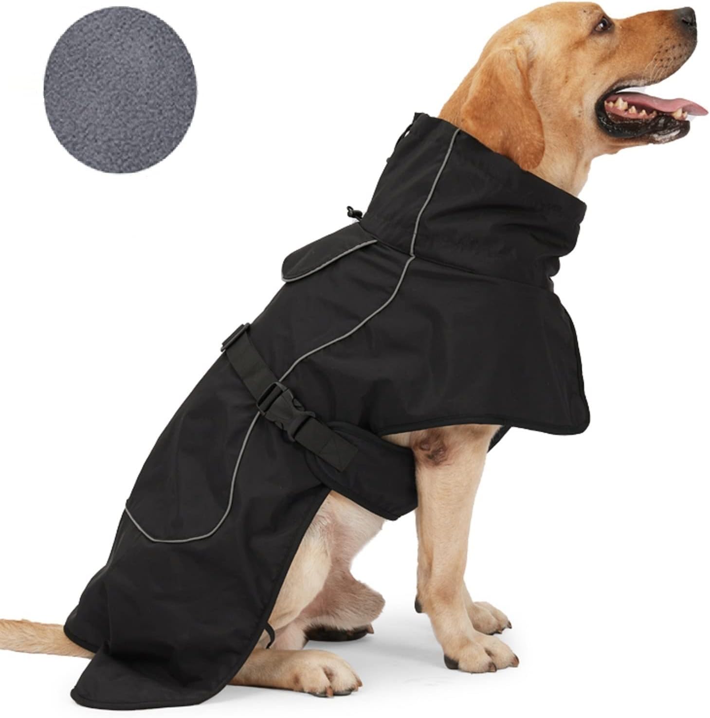 Dog Raincoat - Waterproof Winter Jacket with Velvet Inner, Reflective Strip, Black, 3XL