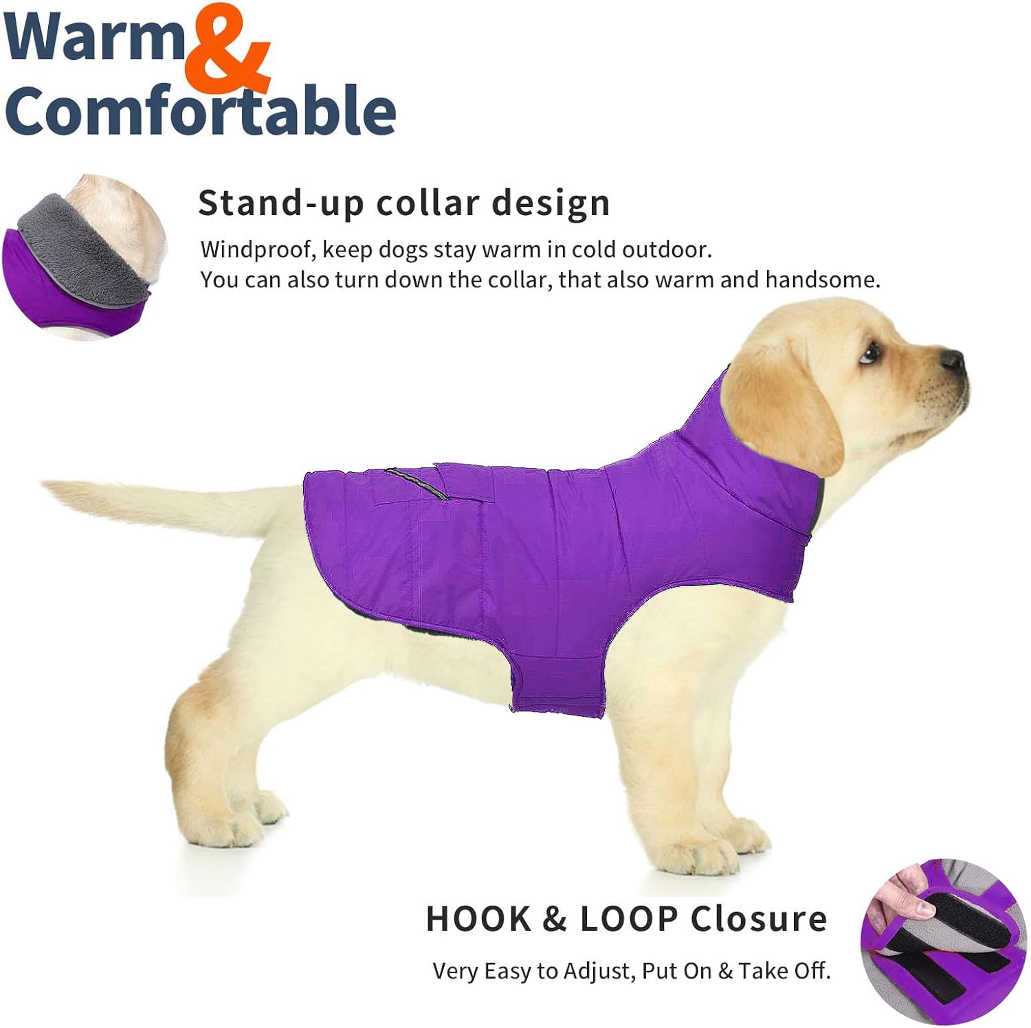 Petglad Dog Coat, Waterproof Dog Winter Jacket with Pocket, Reflective Adjustable Pet Snow Vest, Warm Cozy Fleece Sweater for Small Medium Extra Large Dogs - Purple, S