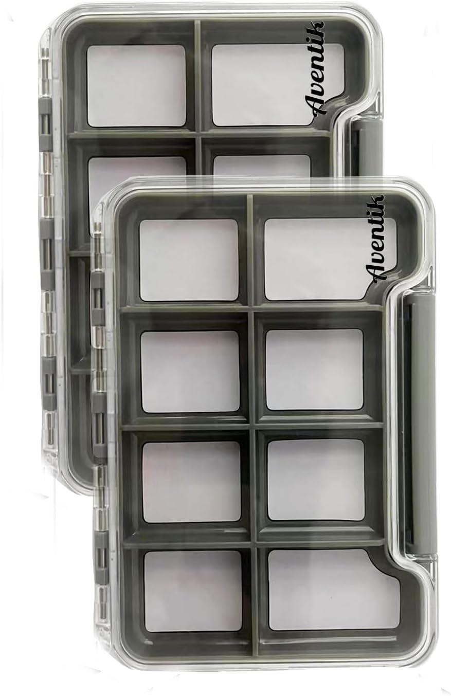 2PACK-Aventik Waterproof Slim Pocket Fly Box Fishing Hook Box Bait Storage Tackle(Small, 8 Magnetic Compartment)