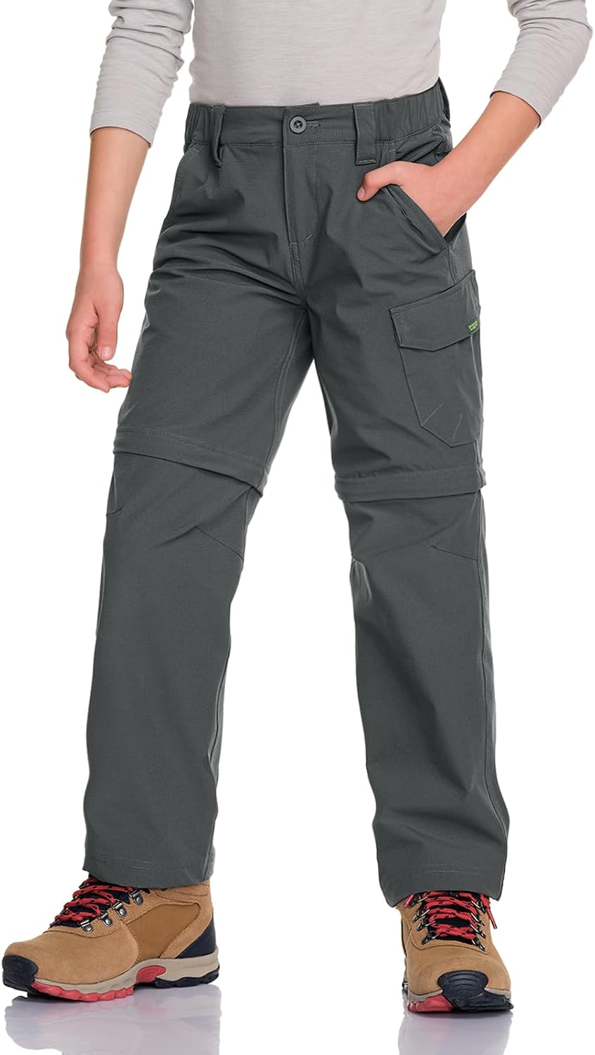 CQR Kids Youth Hiking Cargo Pants, UPF 50+ Quick Dry Convertible Zip Off Pants, Outdoor Camping Pants