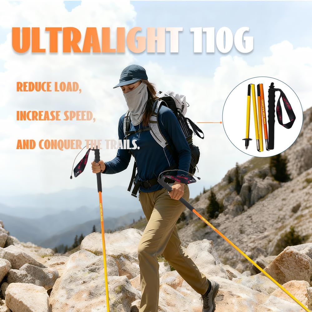 2pc High Strength 5-Section Foldable Carbon Fiber Trekking Poles - 115g/125g/130g, Compact Hiking Staff for Men & Women, Ideal for Hiking, Trekking, Mountaineering & Backpacking