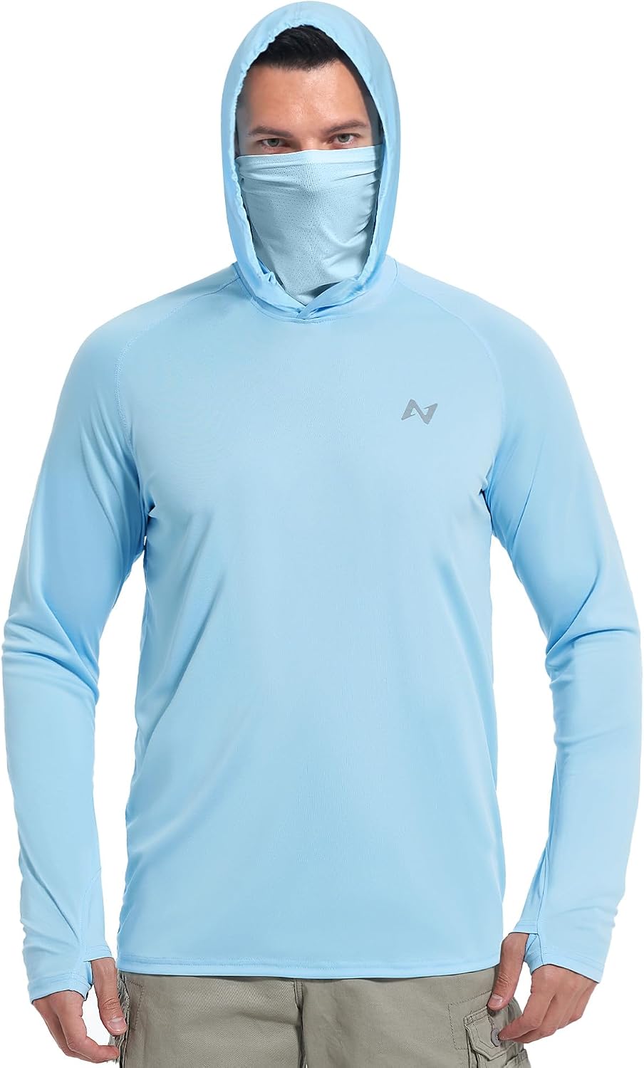 isnowood Mens UPF 50+ Sun Hoodie Long Sleeve Fishing Shirt with Face Mask