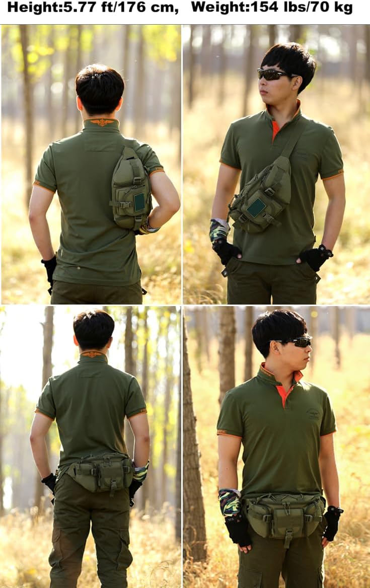 ArcEnCiel Tactical Fanny Pack for Men Women Waist Bag Hip Belt Outdoor Hiking Fishing Bumbag with Patch (Green)