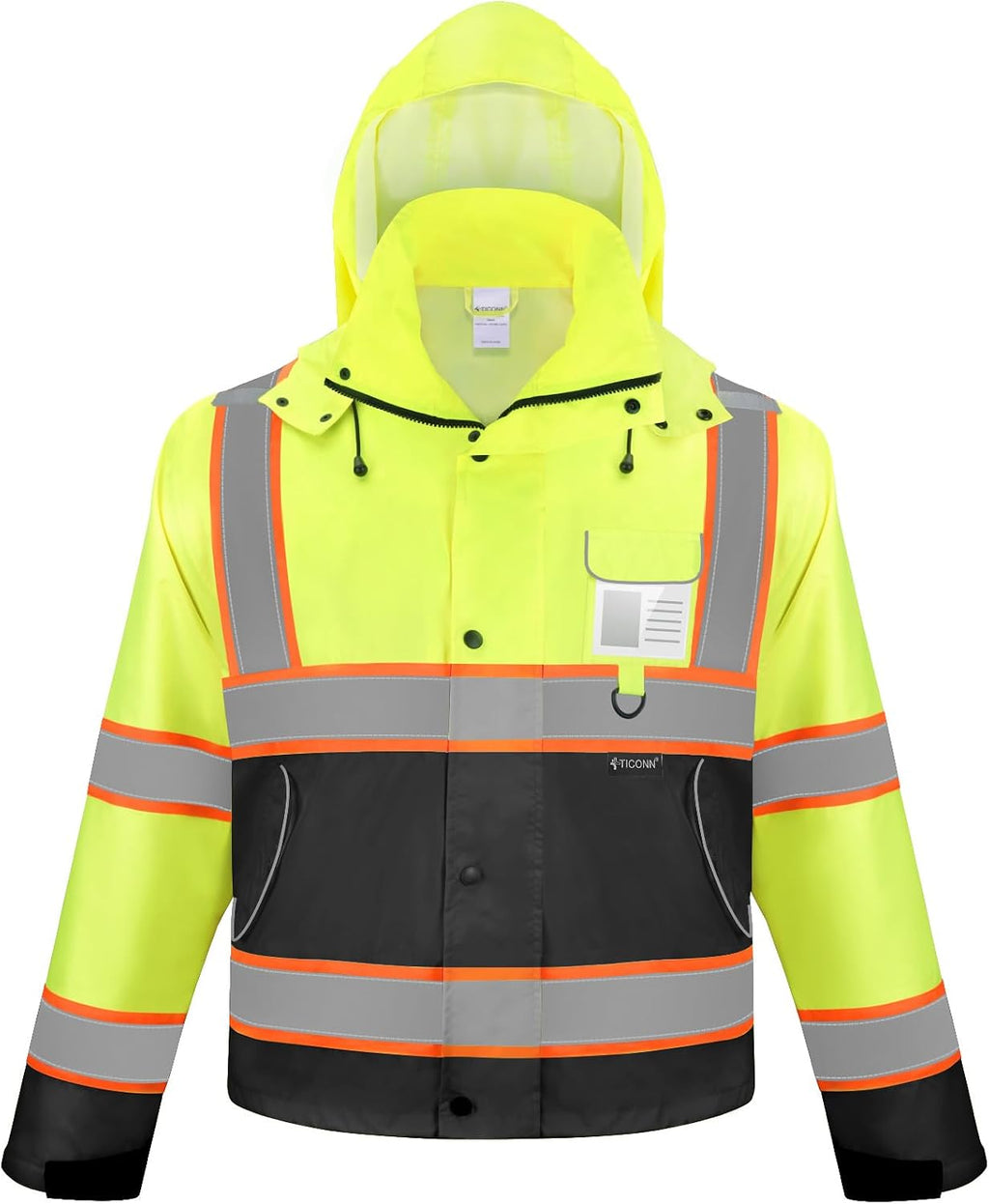 TICONN Reflective Rain Jacket, Waterproof ANSI Class 3 Hi Vis Safety Coat