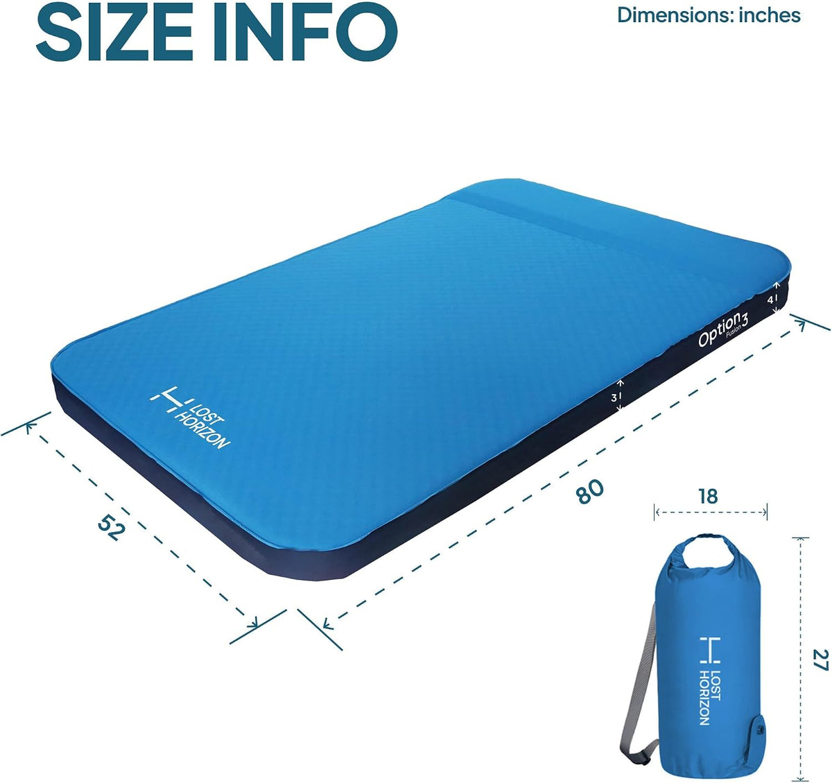 Lost Horizon Self-Inflating Foam Camping Mattress, Full, 3" Thick
