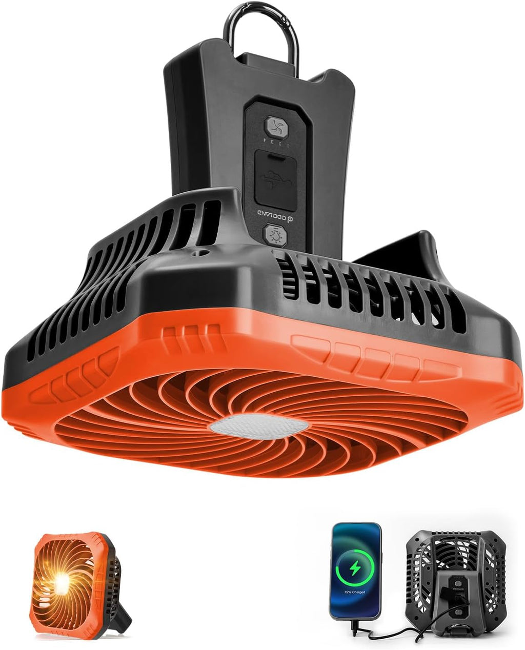 Odoland Portable Camping Fan with LED Lantern, 40H Rechargeable Battery Fan