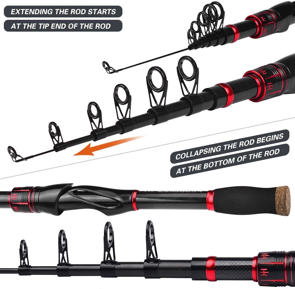Fishing Rod Reel Combo - Fishing Poles and Reels Combos - Carbon Fiber Telescopic Fishing Pole with 2000 Spinning Reel Combos - Freshwater Bass Fishing Tackle Set Fishing Rods Kit