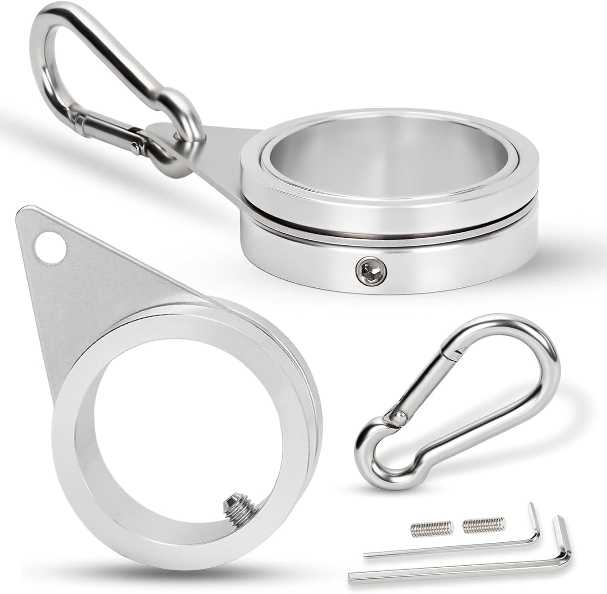 BONWIN 1.5" Flag Pole Rings, 2 Pcs Aluminum Alloy Spinning Flag Pole Ring Clips Swivels, 360° Rotating Anti Wrap Flagpole Ring Hardware with Stainless Steel Carabiners for 1.26-1.5" Diameter