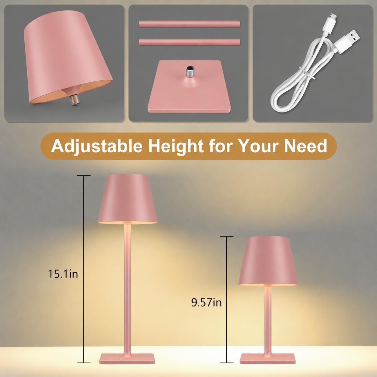 Yogaret Pink Cordless Table Lamps, 6000mAh Rechargeable Battery, 2 Pack