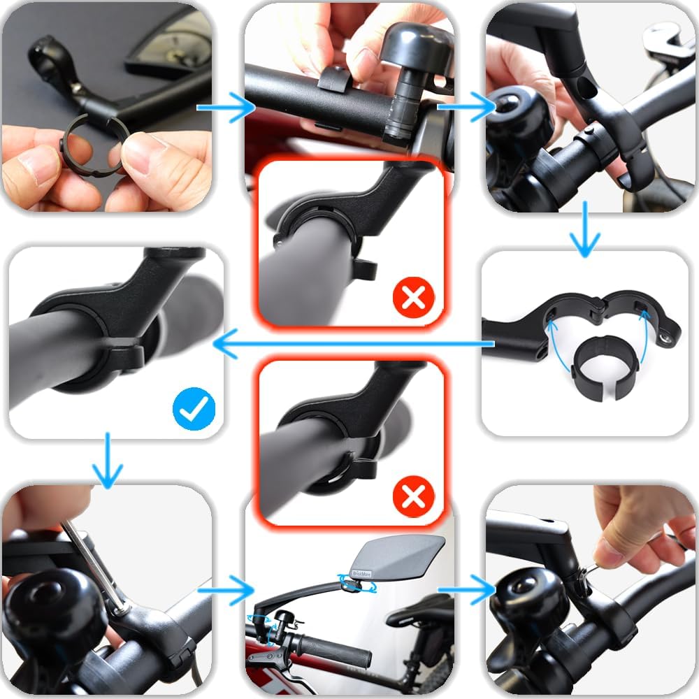 BriskMore Handlebar Bike Mirror - Crystal Clear HD Glass, 360° Adjustable&Foldable Mirror for Safe Riding, Wide Angle Rearview for E-Bikes, Mountain Bikes & Scooters,Bicycle Mirror
