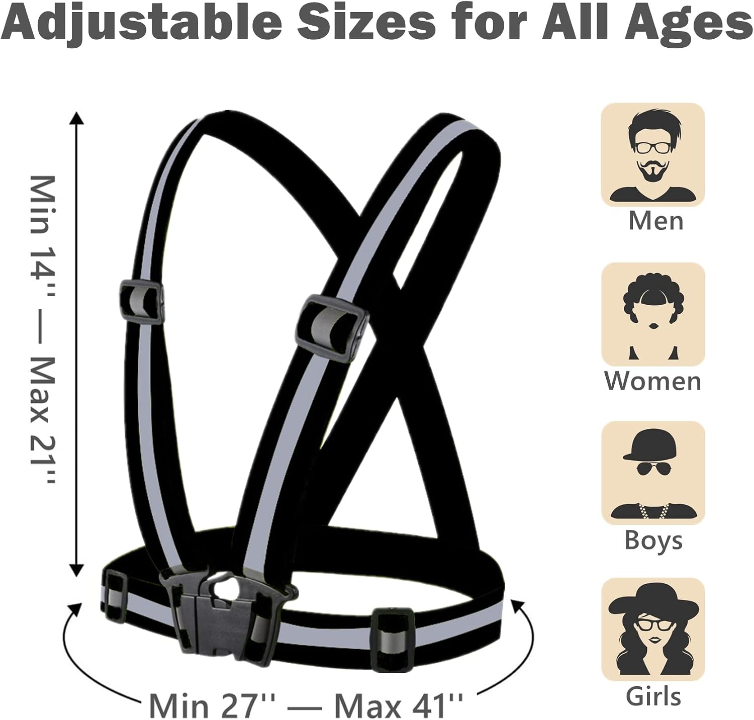 Reflective Vest, High Visibility Safety Vest Straps Reflective Gear for Night Running Walking Cycling for Men Women Kids