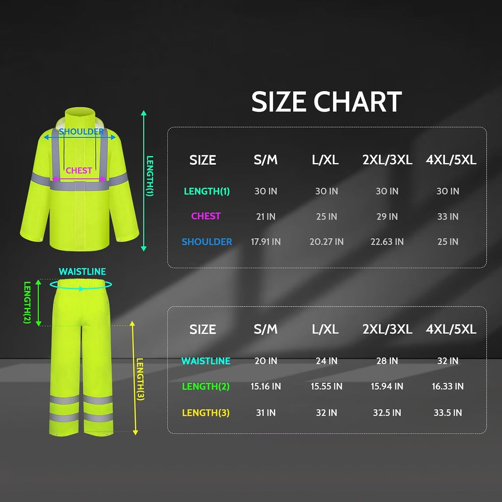 TCCFCCT Rain Suits for Men Waterproof Class 3 Reflective Rain Jacket and Pants, Lightweight Rain Coat for Men with Hood, High Visibility Rain Gear for Safety Work, Durable, 2XL-3XL Yellow WP