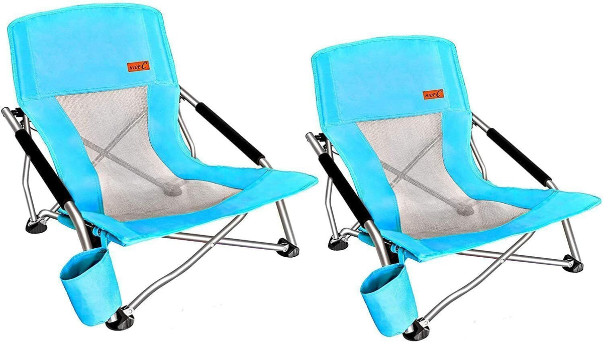 Nice C Low Beach Camping Folding Chair, River Sand Lake Chair (1 Pack Blue)