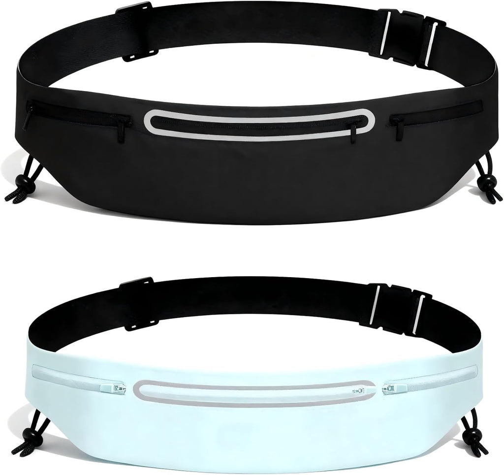 2 in 1 running set | running belt + moisture sweat headband, ultra-thin invisible shock proof waist bag, three pockets belly bag, suitable for fitness, jogging, hiking