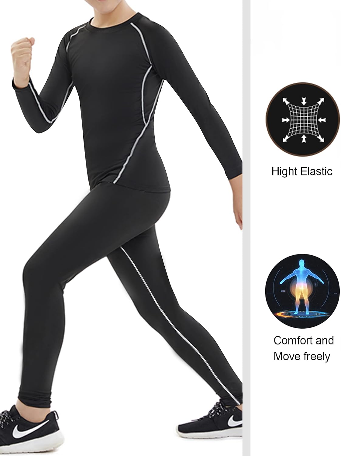 HOPLYNN 4 Pack Youth Boy's Compression Leggings Athletic Tight Pants