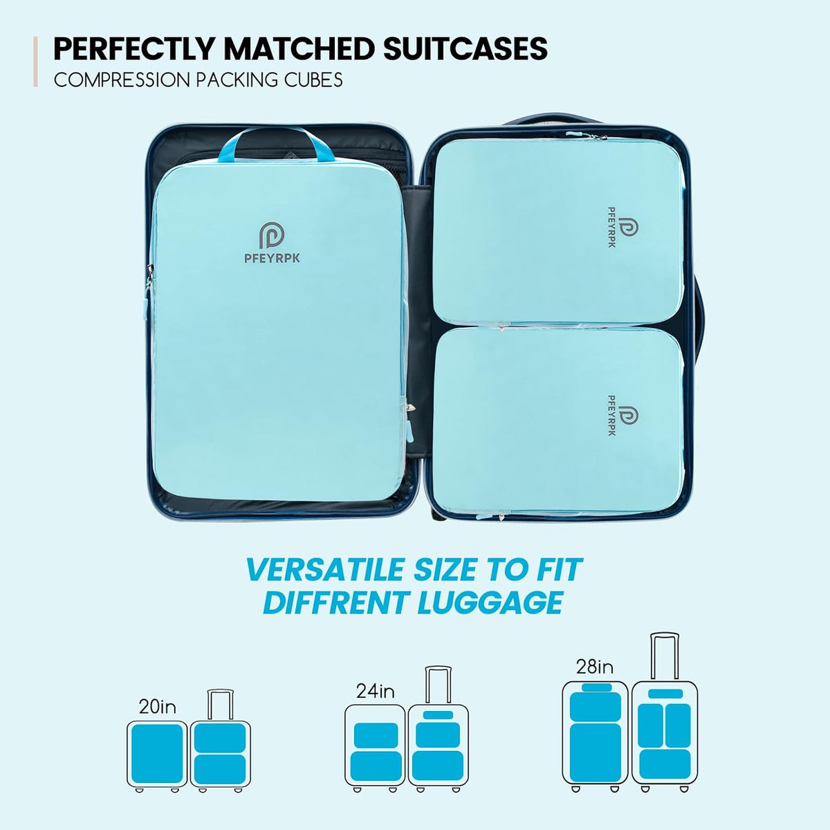 PFEYRPK Lightweight Compression Packing Cubes for Suitcases, Compressible Expandable Travel Packing Organizer with Clear Toiletries and Backpack Bag, Travel Essentials for Carry on Luggage 7 Set
