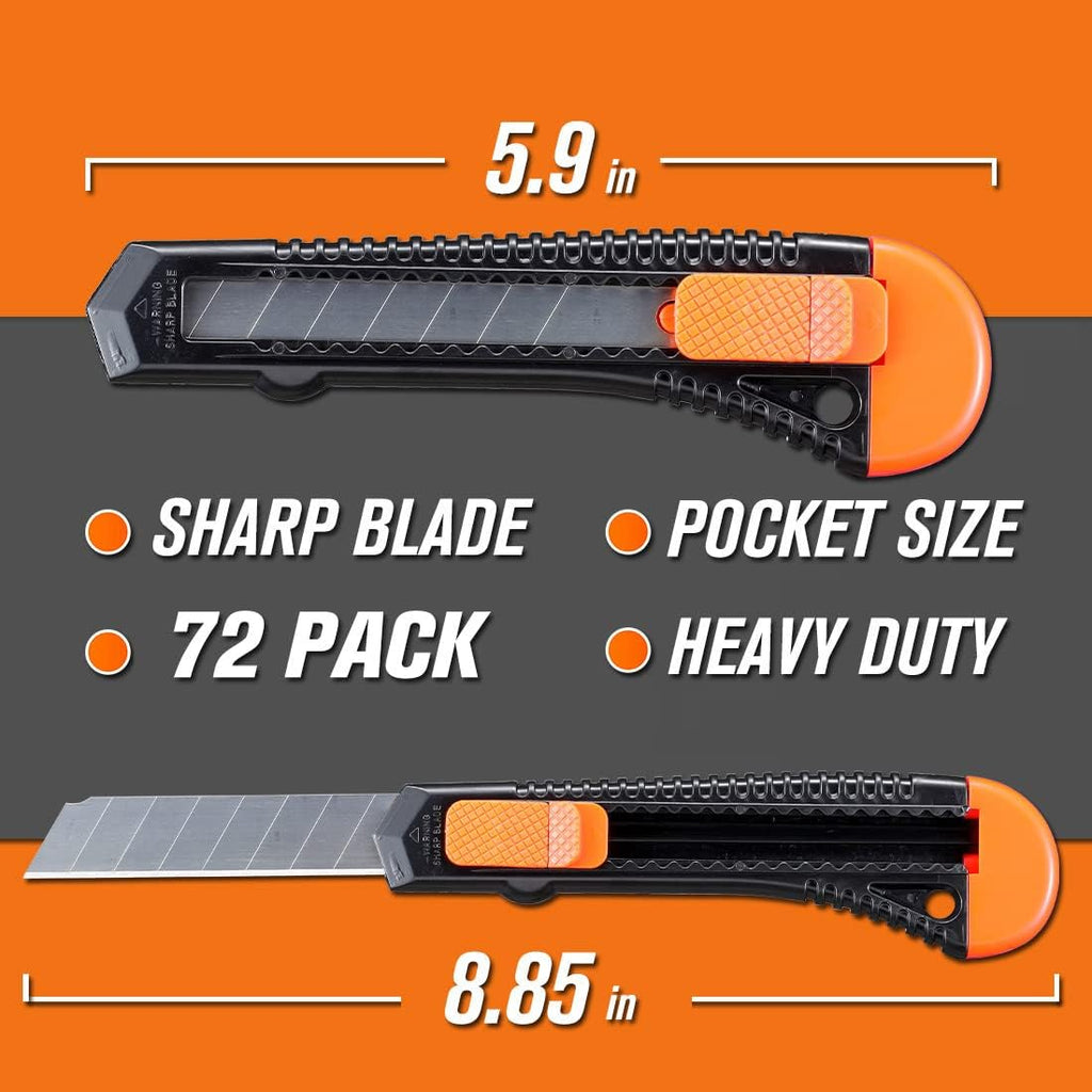 REXBETI 72-Pack Box Cutters, Retractable Utility Knife, 18mm Wide Blade