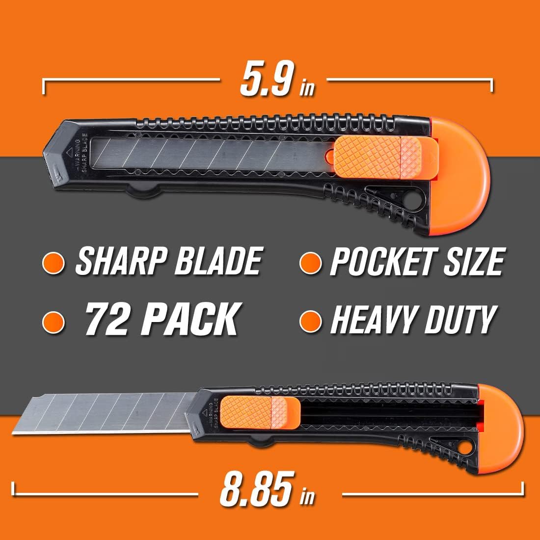 REXBETI 72-Pack Box Cutters, Retractable Utility Knife, 18mm Wide Blade