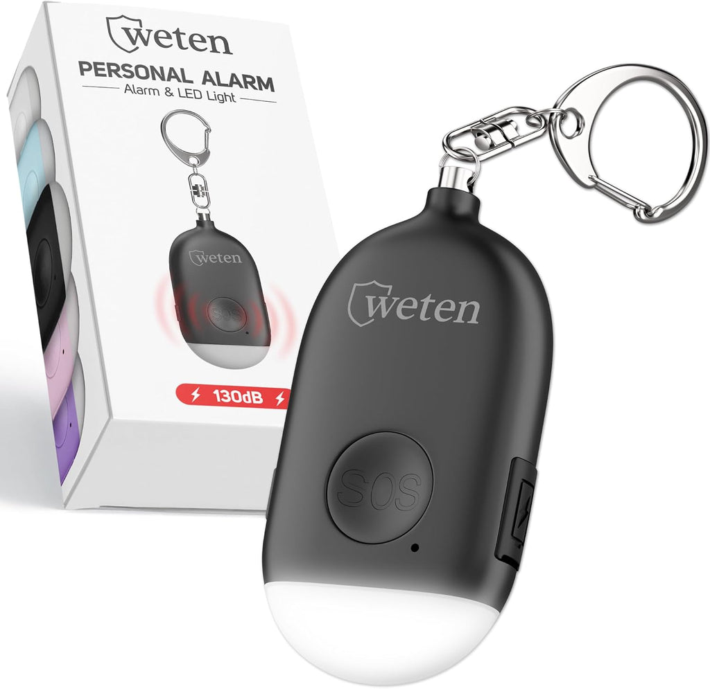 Weten Rechargeable Personal Alarm Keychain - 130dB Siren & LED Light - Stylish Personal Safety Alert for Women to Carry - Panic Button Alarm for Security - Rape Whistle for Self Defense (Pink)
