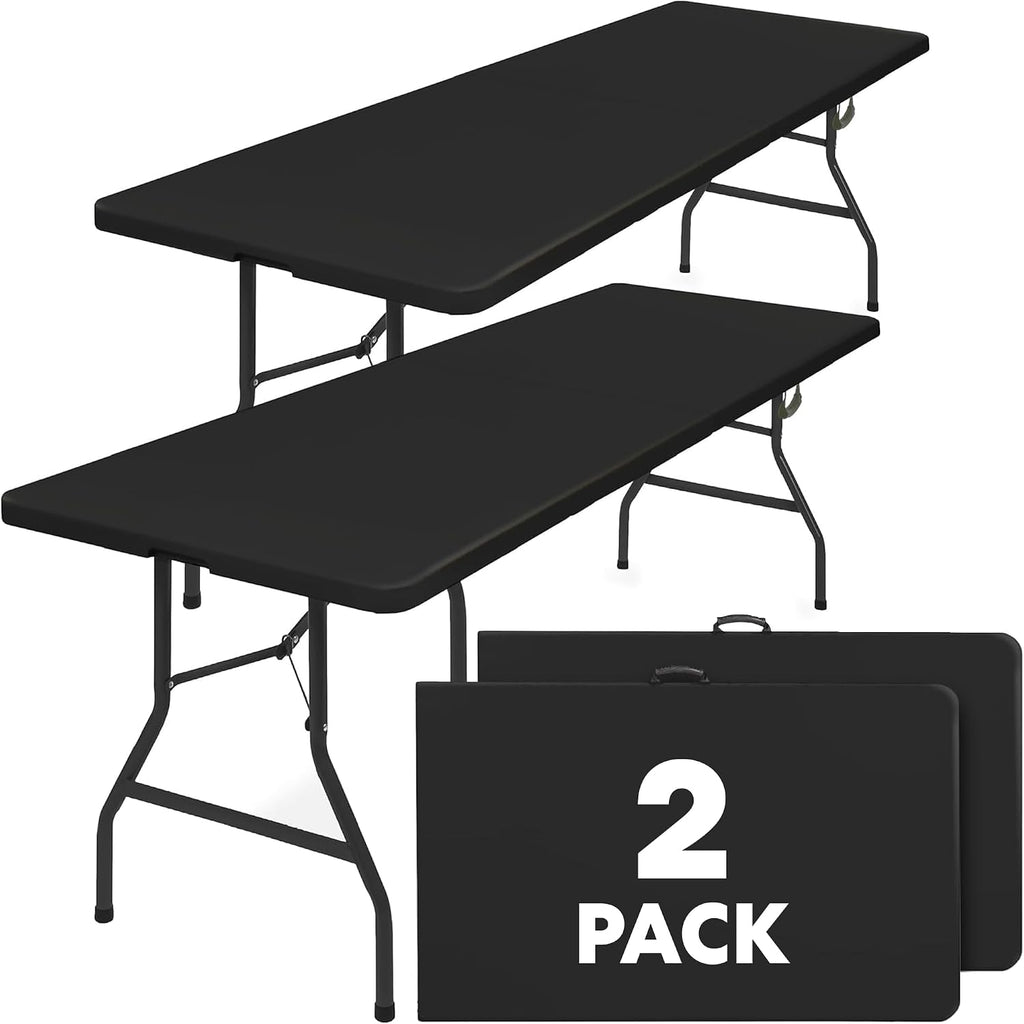 Simpli-Magic 4ft Portable Plastic Folding Table – Indoor & Outdoor Heavy-Duty Foldable Utility Table w/Handle for Party & Camping (Black)