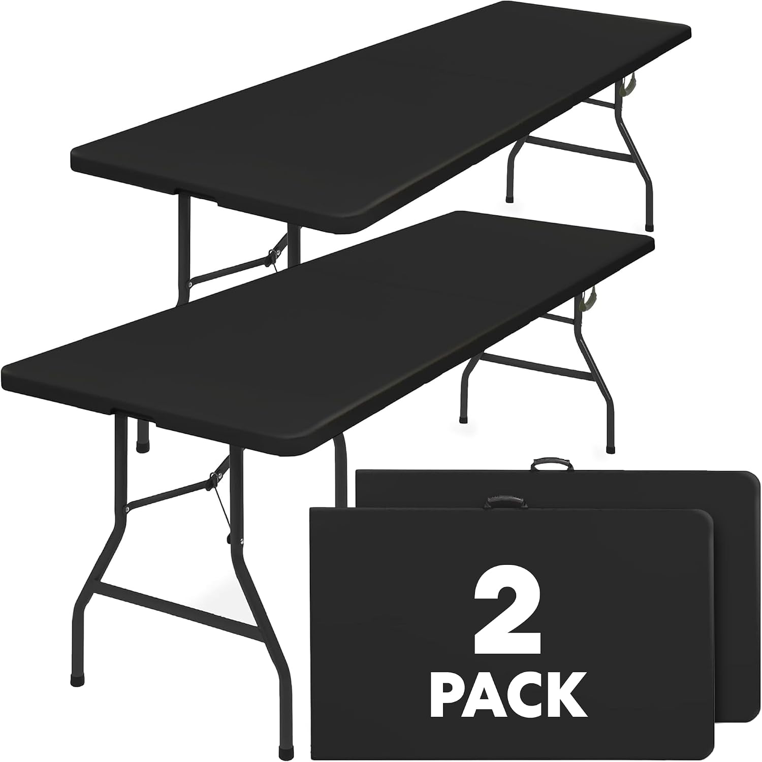 Simpli-Magic 4ft Portable Plastic Folding Table – Indoor & Outdoor Heavy-Duty Foldable Utility Table w/Handle for Party & Camping (Black)