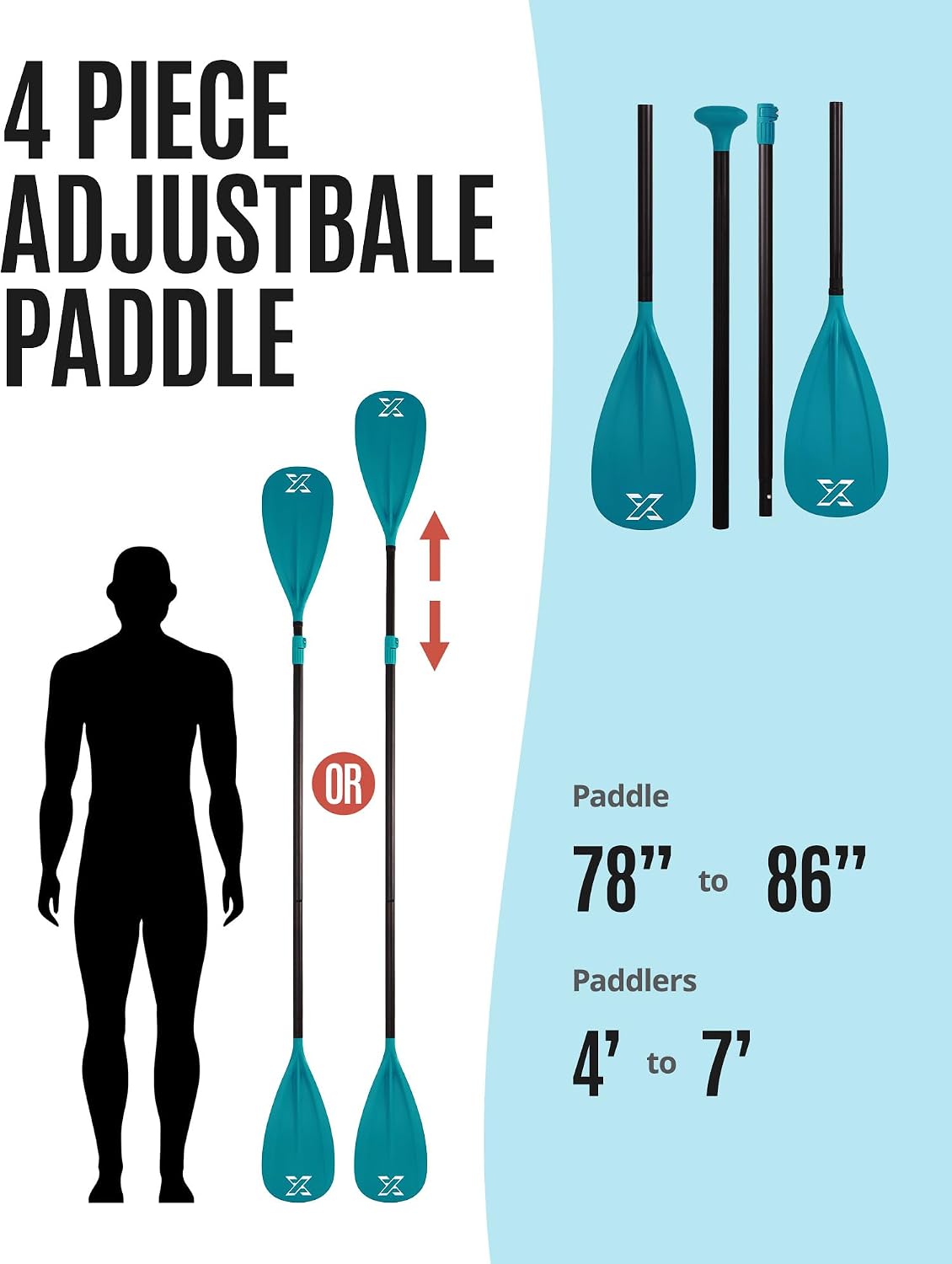ZLX Paddle Board Paddle, 3 or 4 Piece Adjustable SUP Paddle, Detachable Floating Kayak Paddles, Lightweight Oar with Premium Durable Fiber Blade, for Paddleboard, Surfing, Water Sports Enjoyment