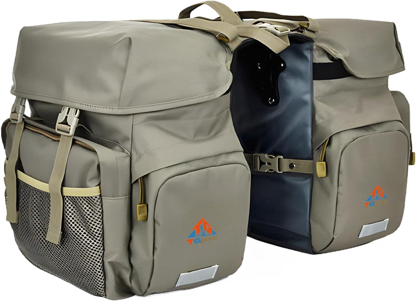 Large Saddle Bags for bike rear rack,Waterproof 50L Panniers Bike Bags for Bicycles/MTB/E-Bike,Bike Trunk Bag With Reflective Stripes,Support for Width Less Than 7 inches Bike Rack (grey,50L)
