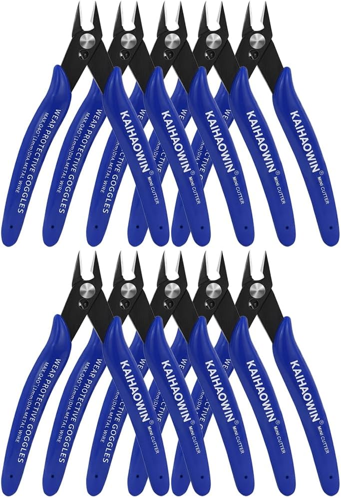 KAIHAOWIN Micro Wire Cutters with Spring, 5 Pack, 5 inch Precision Mini Flush Cutters Bulk, Nippers, Flush Cutting Pliers, Wire Snips, Small Side Cutters for Electronics Crafts Jewelry-Blue