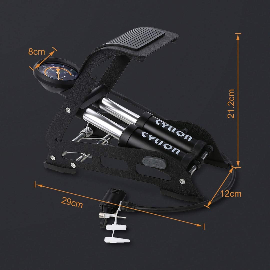 Double Cylinder Foot Air Pump, Precision Pressure Gauge High Pressure Pedal Inflator, Portable Foot Air Mercury for Ball, Bicycle, Scooter, Motorcycle, Car Pumping, Toys Balls Inflatable