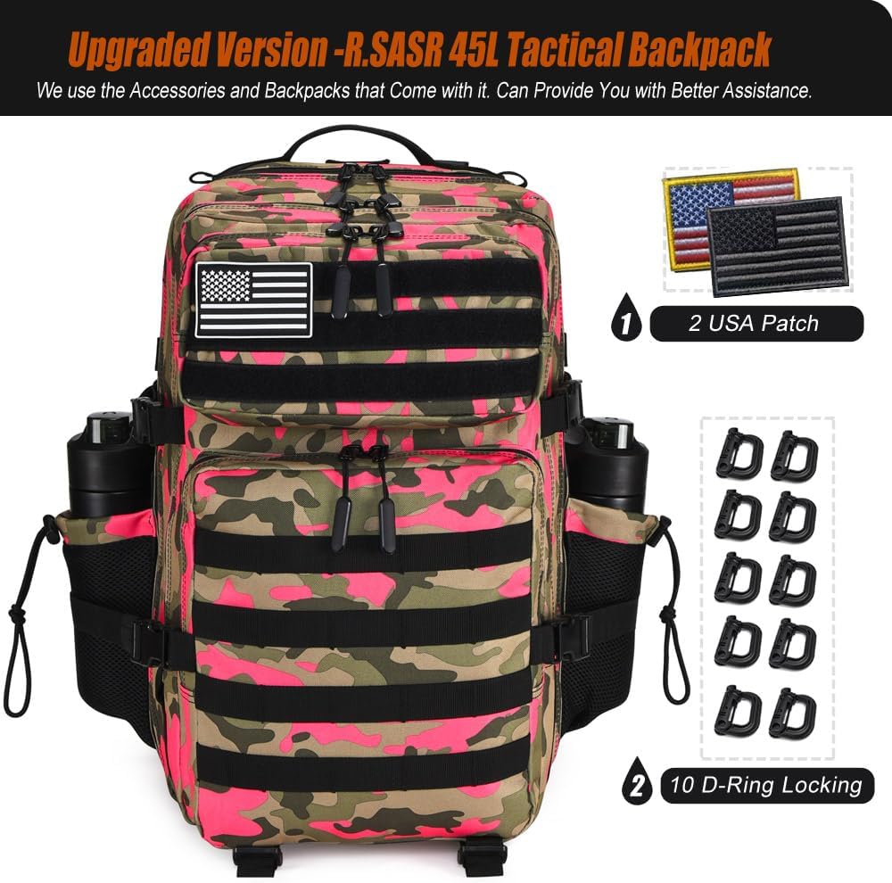 45L Tactical Backpack for Men Women, Military Assault Pack with MOLLE, Large 3 Day Bug Out Bag for Hiking Camping