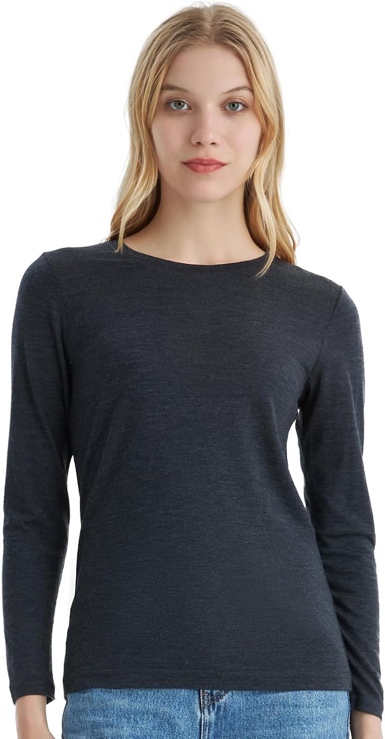 100% Merino Wool Base Layer Women Soft Thermal Long Sleeve Everyday Shirt
