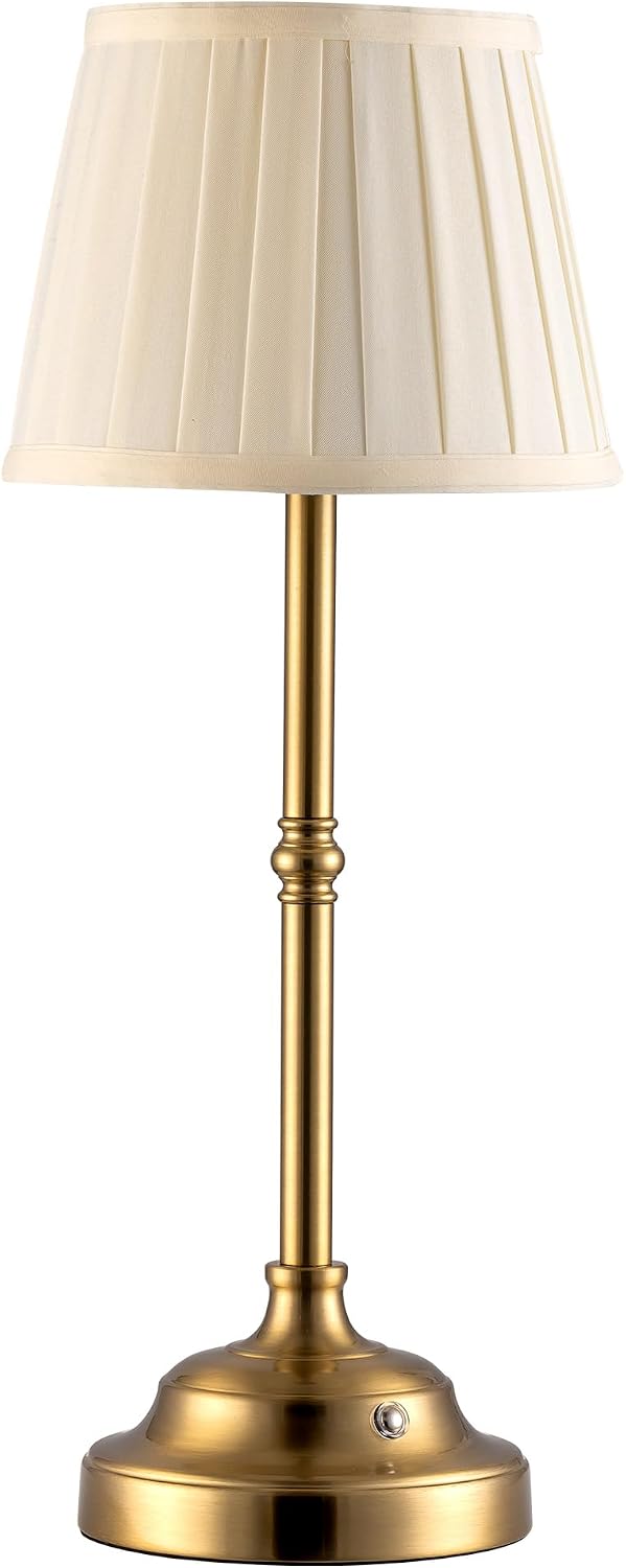 KDG Gold Cordless Portable LED Table Lamp, Beige Fabric Shade Desk Lamp
