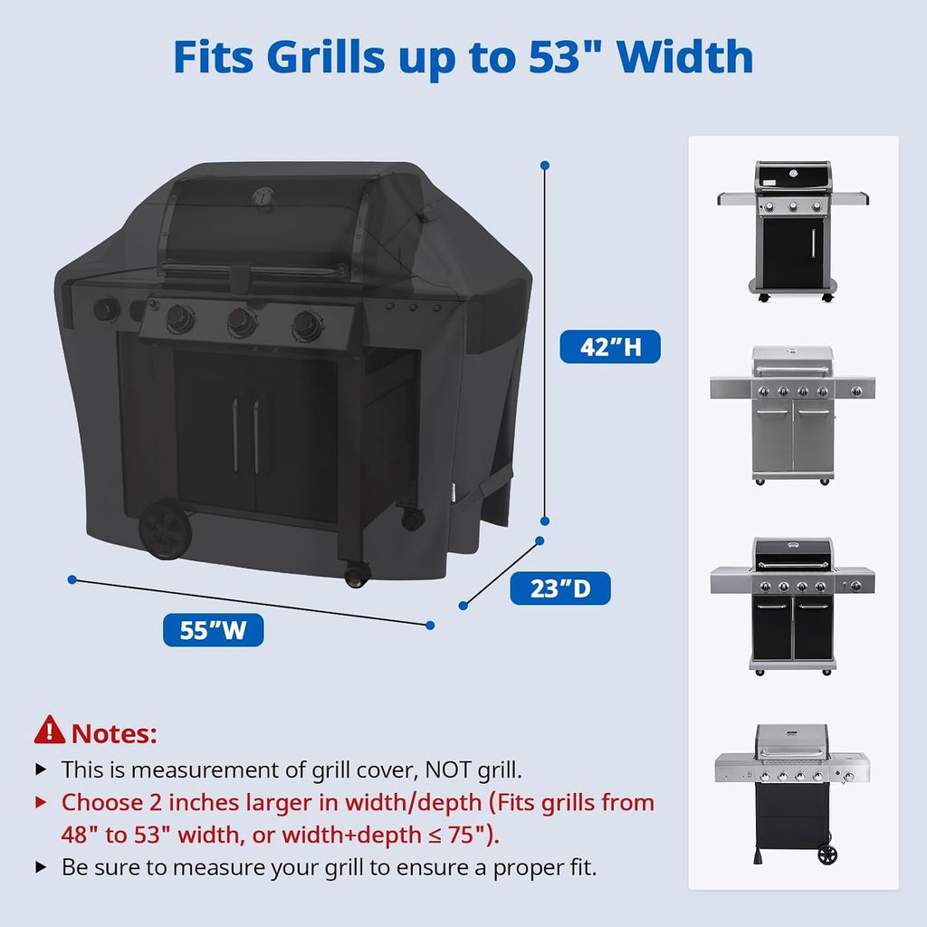 SunPatio 55 Inch Grill Cover for Outdoor Grill Heavy Duty Waterproof, Black