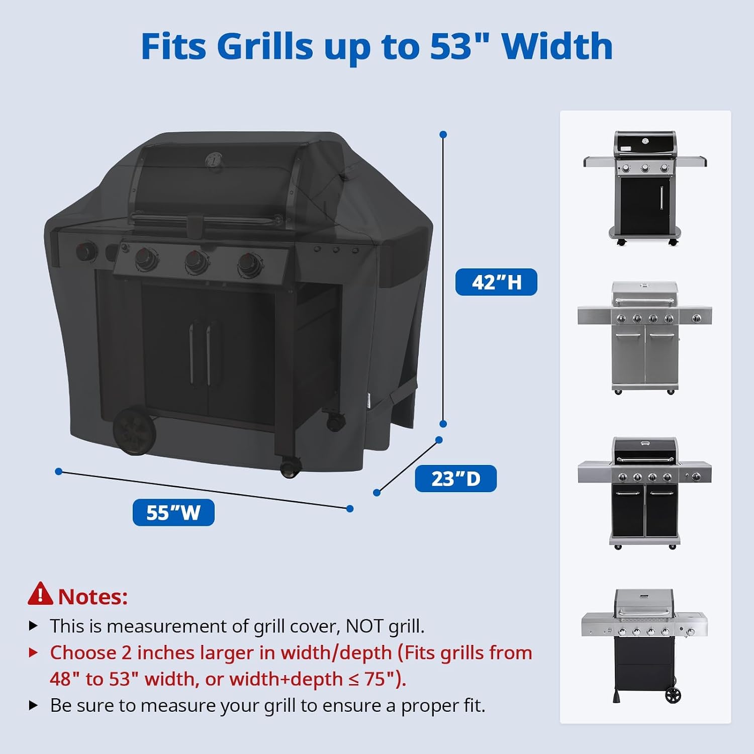 SunPatio 55 Inch Grill Cover for Outdoor Grill Heavy Duty Waterproof, Black