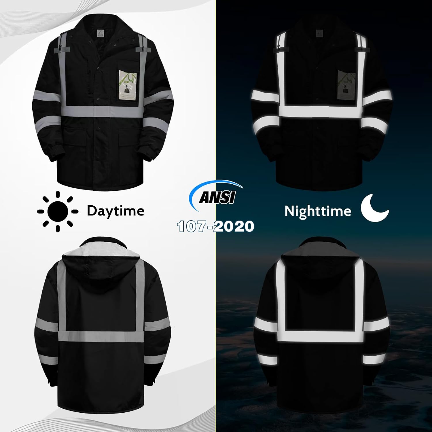 High Vis Reflcetive Safety Jackets with Pockets, Black, XXL