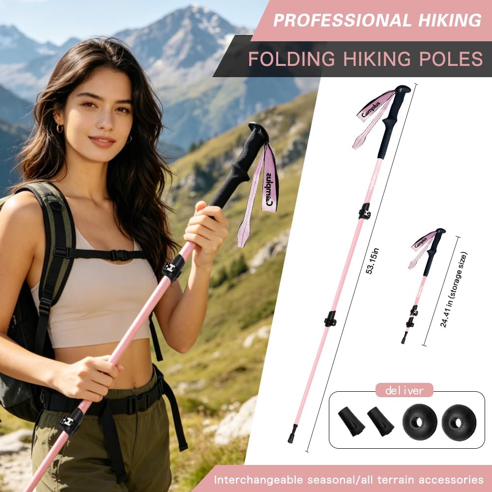 2 Pack Adjustable Hiking Trekking Poles Telescoping Walking Sticks