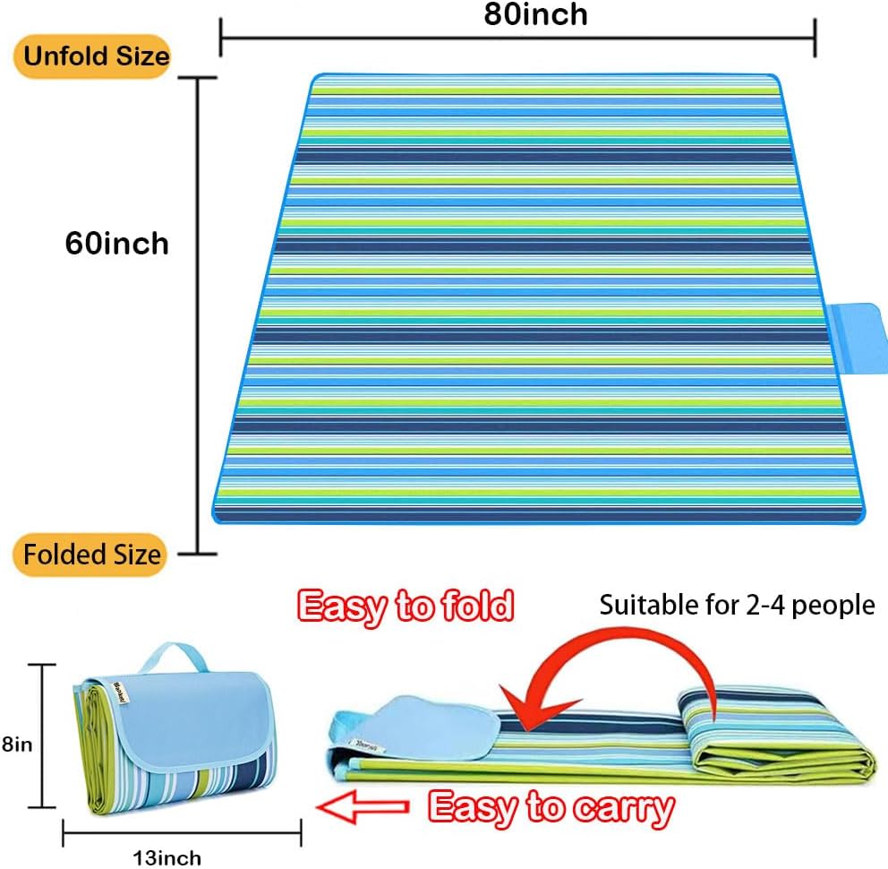 PUPOPIK Picnic Beach Blanket, Picnic Mat 80x60in Waterproof Foldable, Family Mat, Portable Large Picnic Blankets for Travel, Hiking, Music Festival