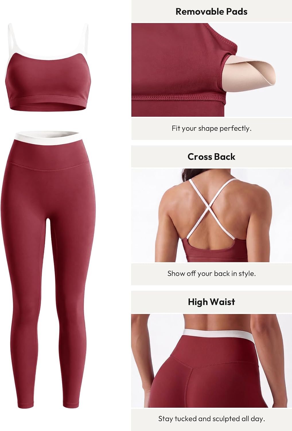 Aoysky Womens 2 Piece Workout Yoga Sets Color Block Matching Leggings Set