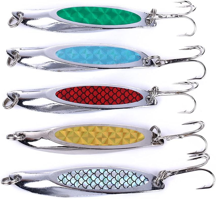 Fishing Jigs Saltwater Fishing Lures with Assist Hook Treble Hook, Jigging Lures Slow Vertical Jigs, Fishing Jigs Saltwater for Bass Tuna Salmon Sailfish Trout Grouper Snapper, 5pcs with Box