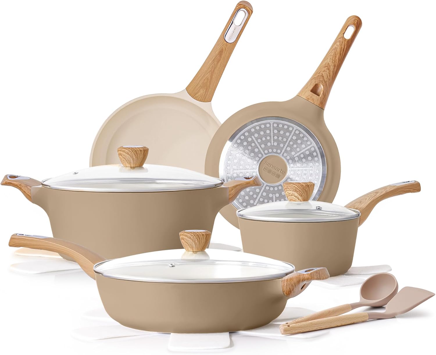 SENSARTE Ceramic Pots and Pans Set Nonstick, Kitchen Cookware Sets, 14-Piece Induction Cookware, Non-toxic Healthy Non Stick Cooking Set, with Frying Pans Set, PFAS PTFE PFOA PFOS Free