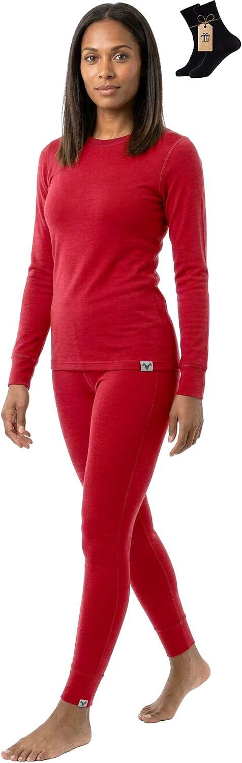 100% Merino Wool Base Layer Set Women - Thermal Underwear Long Johns PJs