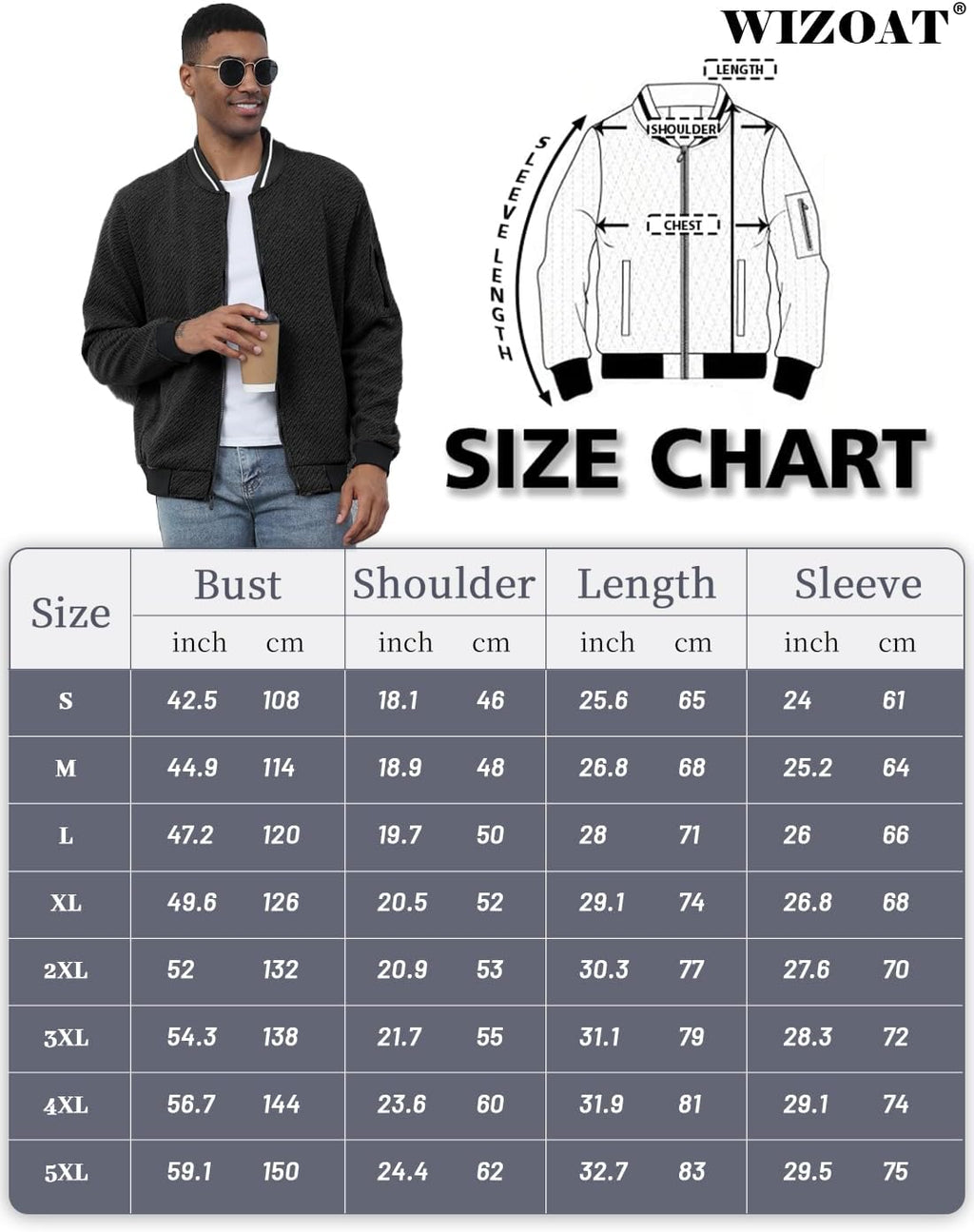 Wizoat Mens Casual Jacket Loose Fit Lightweight Jacket Varsity Bomber Jacket with Zipper