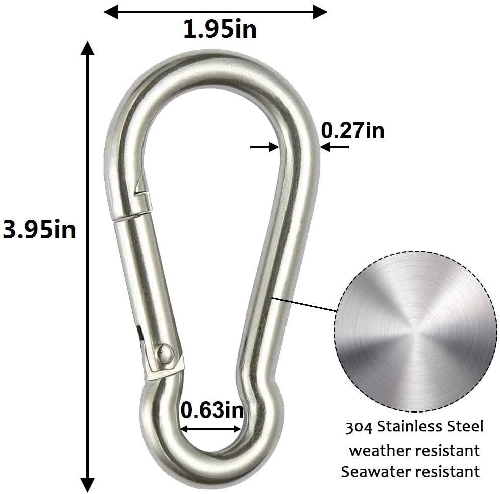 Large Stainless Steel Snap Hook Carabiner, Heavy Duty Outdoor